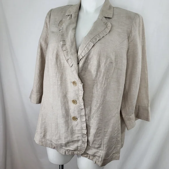 Lane Bryant Blazer JACKET Linen Blend Womens Size 20 Ruffle 3/4 Sleeves NWT - Picture 16 of 16